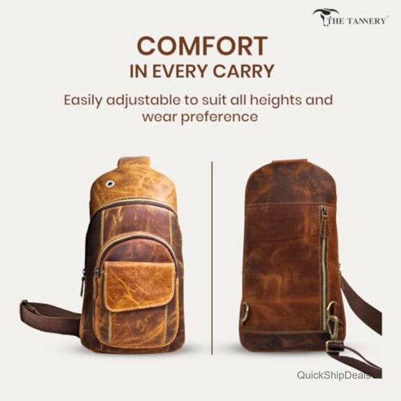 Buffalo Leather Travel Hiking Crossbody Chest Backpack Adjustable Strap main image 6